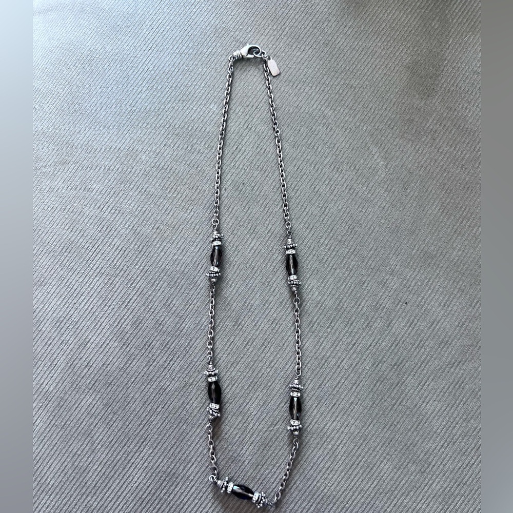 Madis Designer Sterling Silver Black Bead Necklace 18”